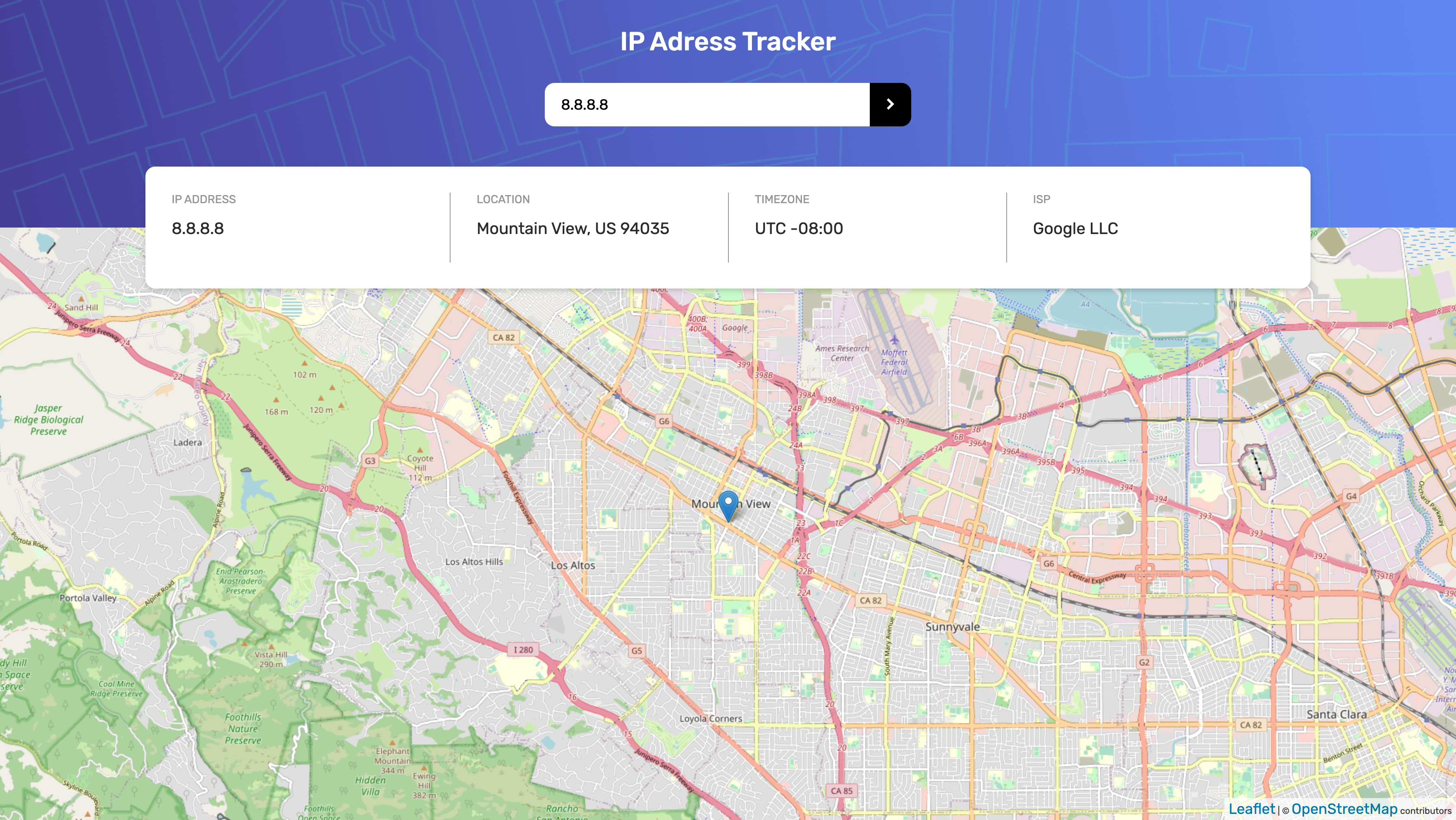 screenshot de l'app ip tracker